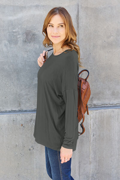 Basic Bae Full Size Round Neck Dropped Shoulder T-Shirt *