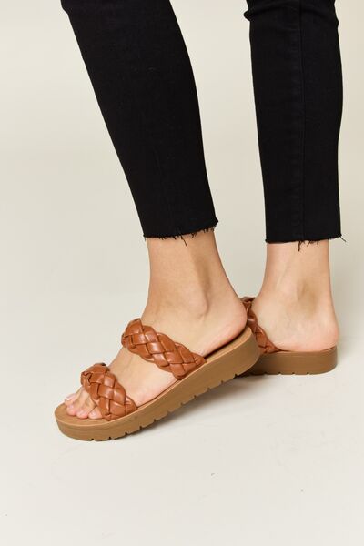 WILD DIVA Woven Dual Band Platform Sandals *