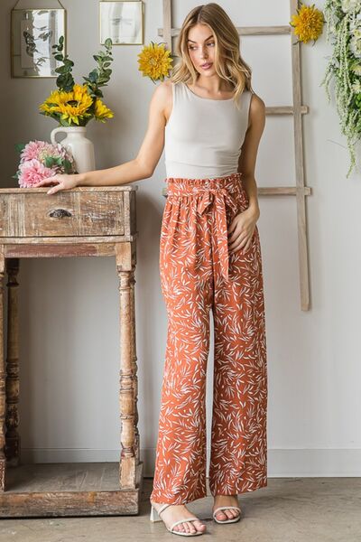 Heimish Full Size Printed Tied Straight Casual Pants *