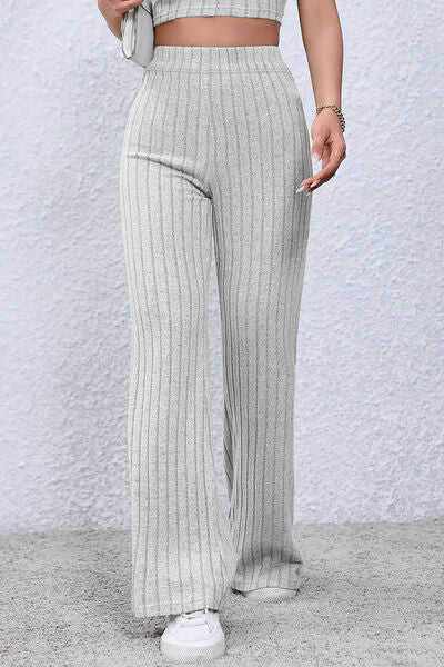 Basic Bae Full Size Ribbed High Waist Flare Pants *