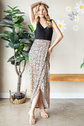 Heimish Full Size Slit Animal Print V-Neck Wide Strap Khaki Black Dress *