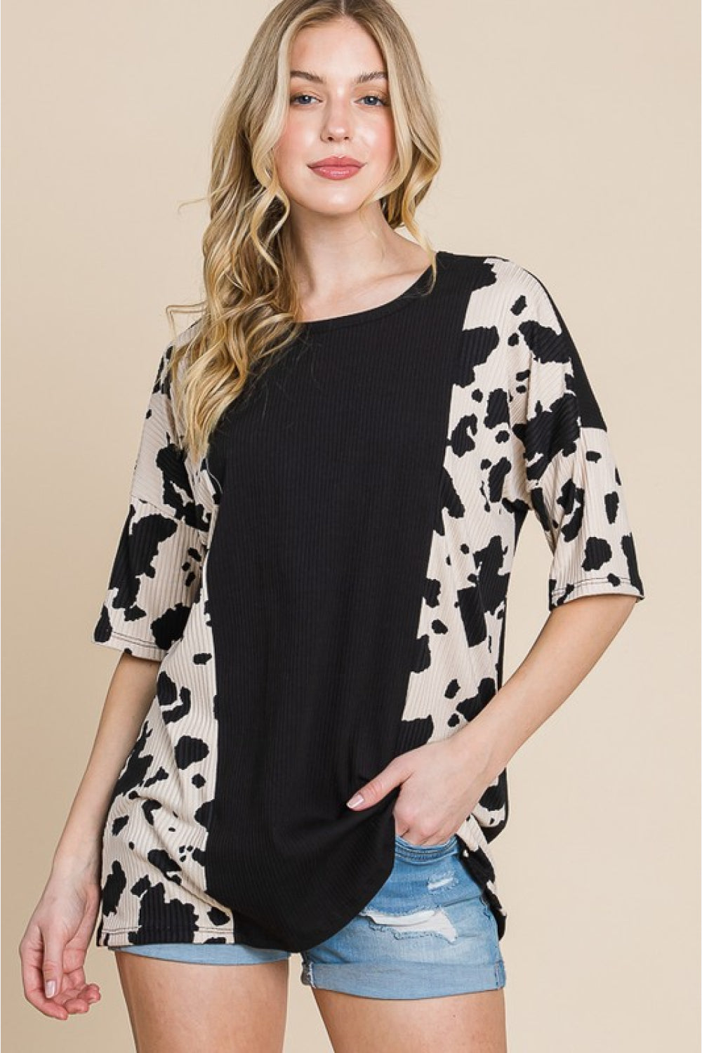 BOMBOM Rodeo Love Ribbed Animal Contrast Tee *