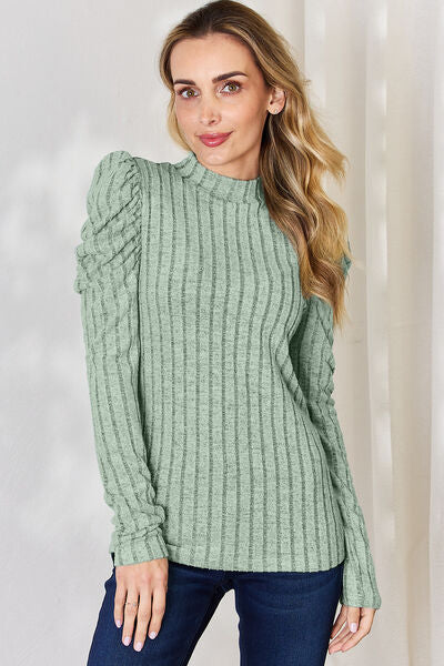 Basic Bae Full Size Ribbed Mock Neck Puff Sleeve T-Shirt *