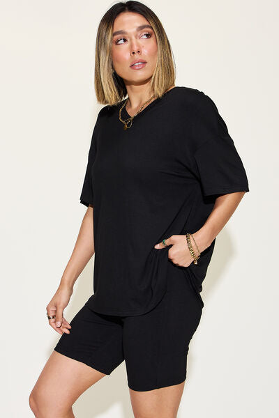 Basic Bae Full Size V-Neck Drop Shoulder Short Sleeve T-Shirt and Shorts Set *
