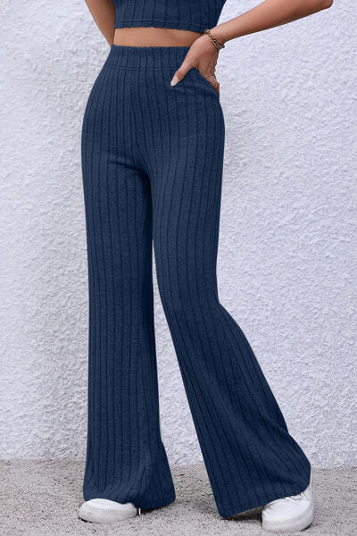 Basic Bae Full Size Ribbed High Waist Flare Pants *