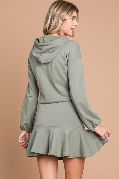 Culture Code Full Size Drawstring Dropped Shoulder Hooded Mini Dress *