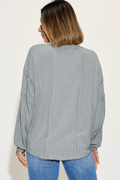 Basic Bae Full Size Ribbed Round Neck Long Sleeve T-Shirt *