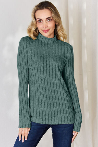 Basic Bae Full Size Ribbed Mock Neck Long Sleeve T-Shirt *