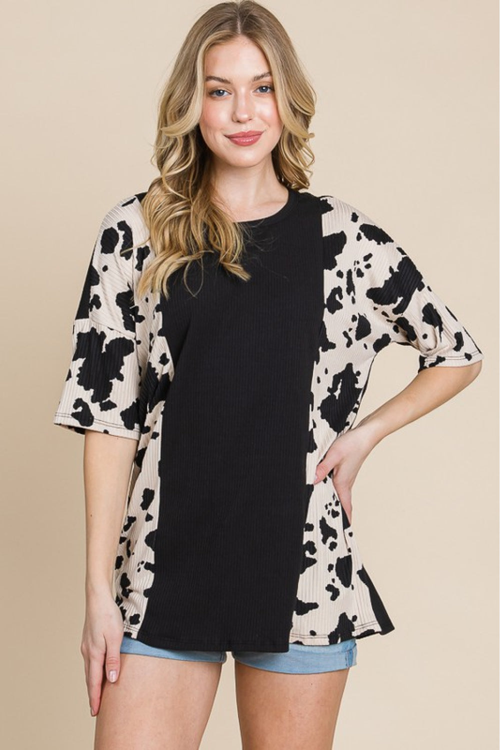 BOMBOM Rodeo Love Ribbed Animal Contrast Tee *