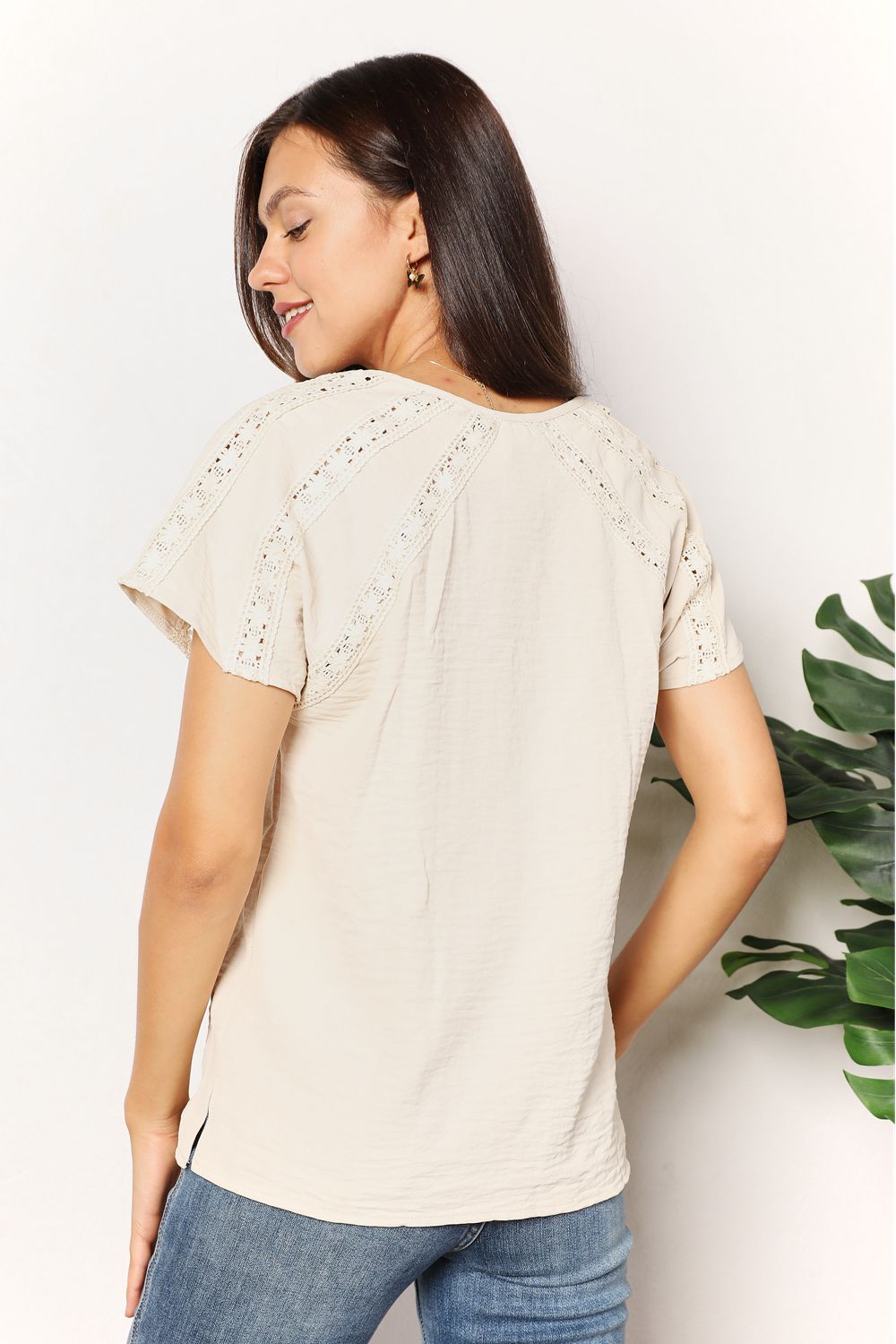 Double Take Pastel Yellow Full Size Crochet Buttoned Short Sleeves Top *