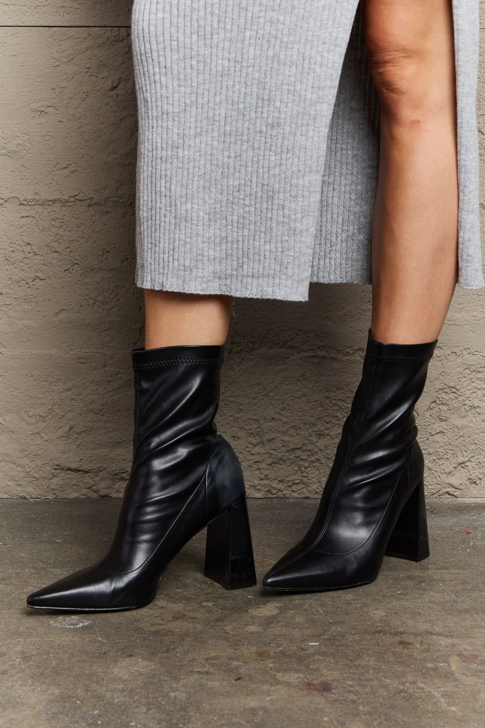 Weeboo Stacy Block Heel Sock Black Boots *