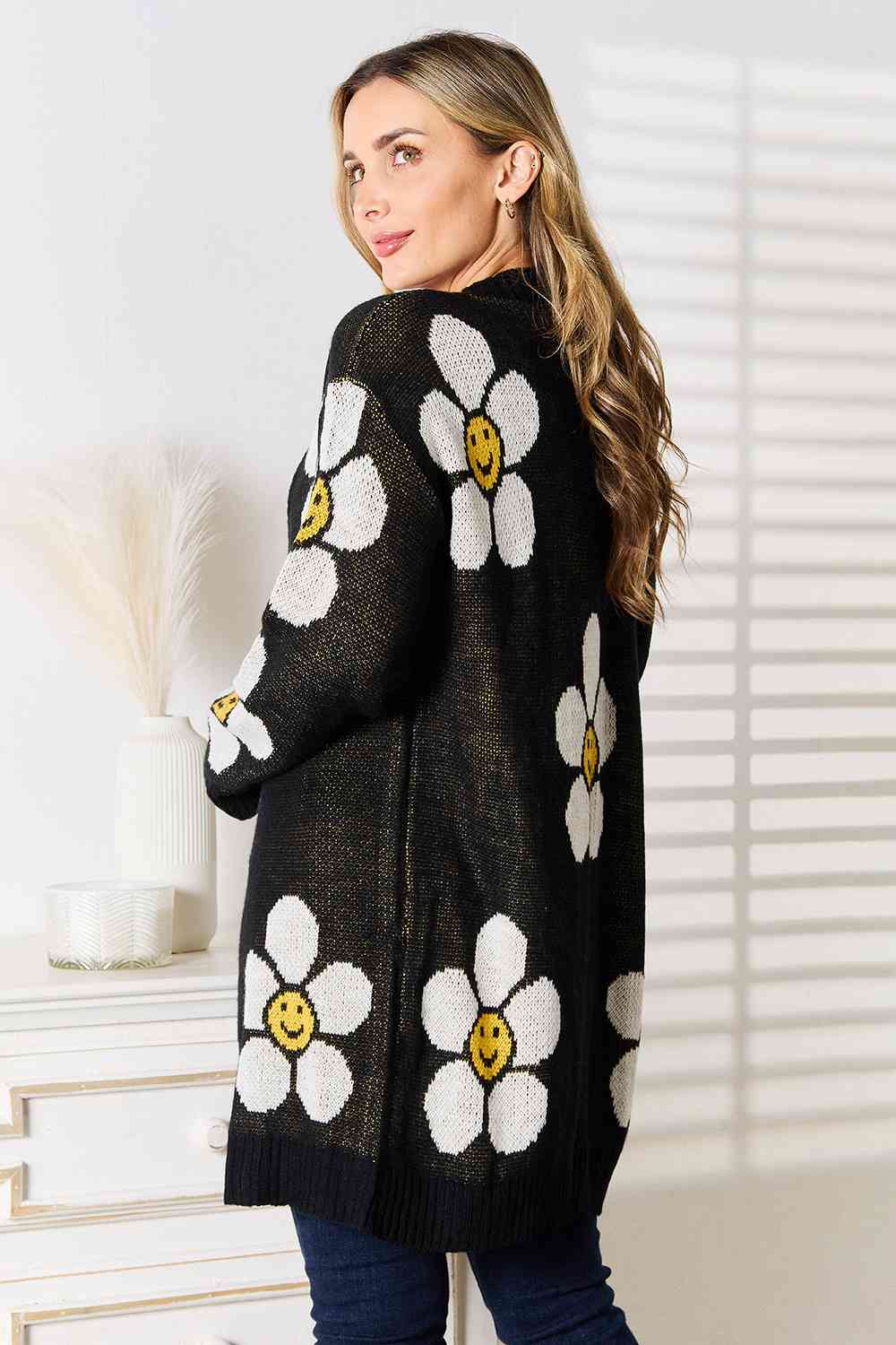 Double Take Floral Button Down Longline Cardigan *