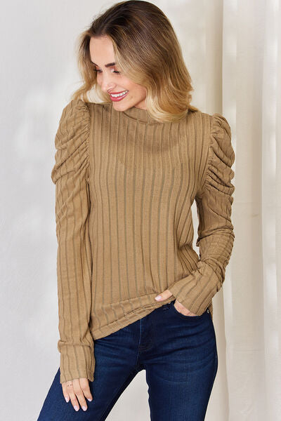 Basic Bae Full Size Ribbed Mock Neck Puff Sleeve T-Shirt *
