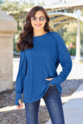 Basic Bae Full Size Ribbed Round Neck Long Sleeve Knit Top *