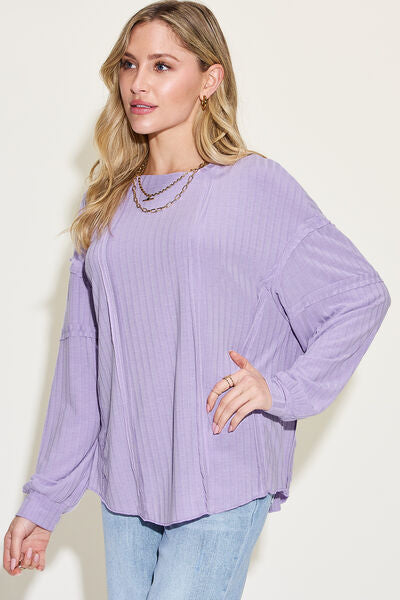 Basic Bae Full Size Ribbed Round Neck Long Sleeve T-Shirt *