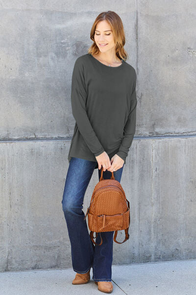 Basic Bae Full Size Round Neck Dropped Shoulder T-Shirt *