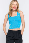 ACTIVE BASIC Pearl Detail Square Neck Cropped Tank *
