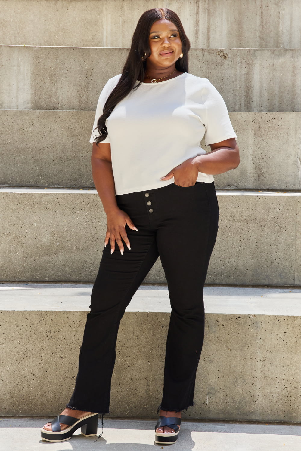 And The Why Pearly White Full Size Criss Cross Pearl Detail Open Back T-Shirt *
