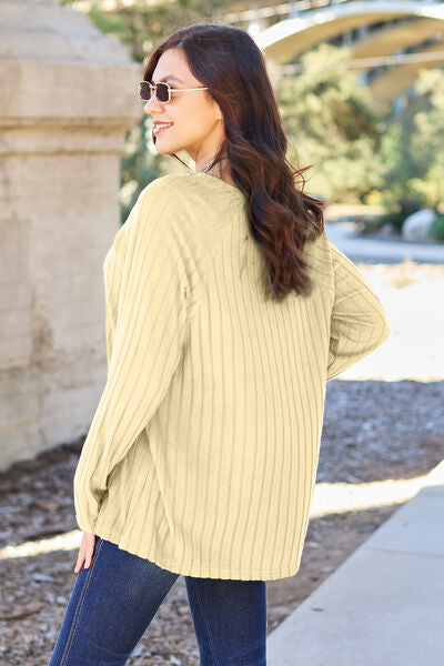 Basic Bae Full Size Ribbed Round Neck Long Sleeve Knit Top *