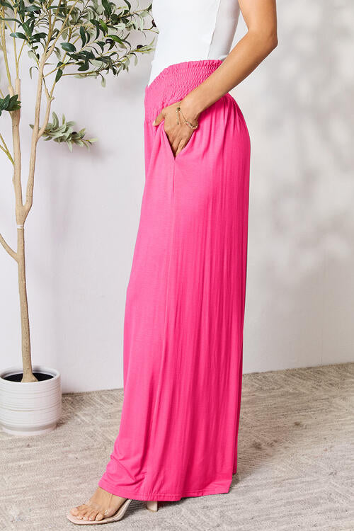 Double Take Full Size Smocked Wide Waistband Wide Leg Pants *