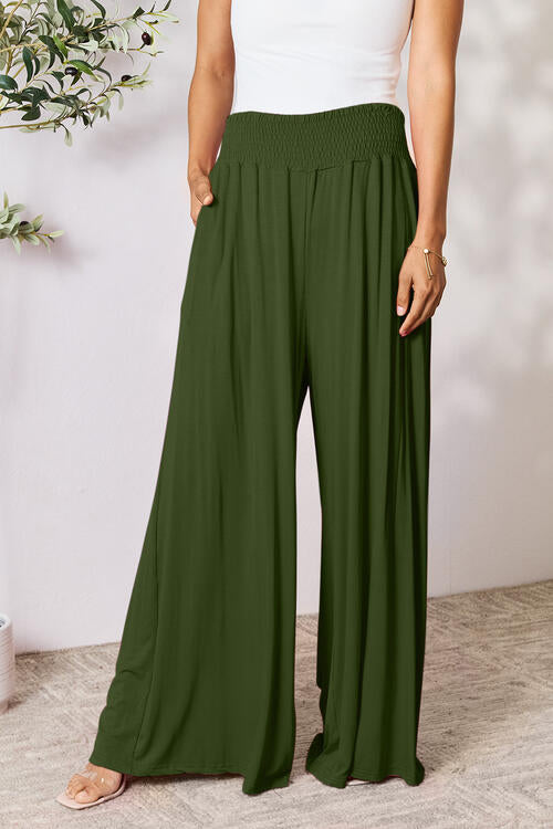 Double Take Full Size Smocked Wide Waistband Wide Leg Pants *