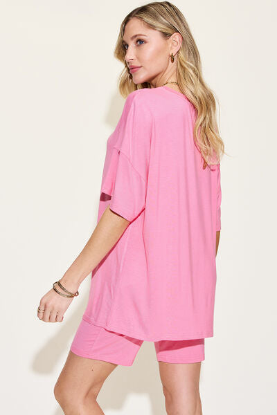 Basic Bae Full Size V-Neck Drop Shoulder Short Sleeve T-Shirt and Shorts Set *