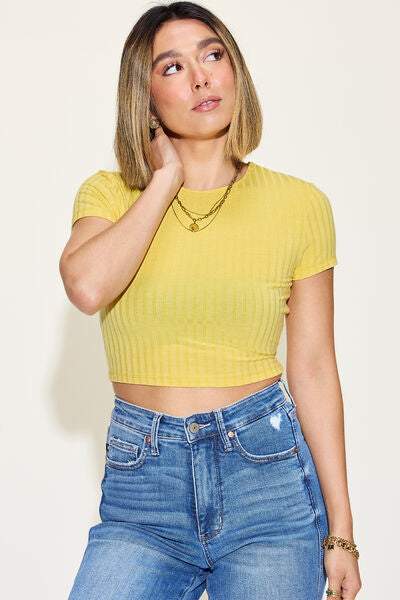 Basic Bae Cropped Full Size Ribbed Round Neck Short Sleeve T-Shirt *