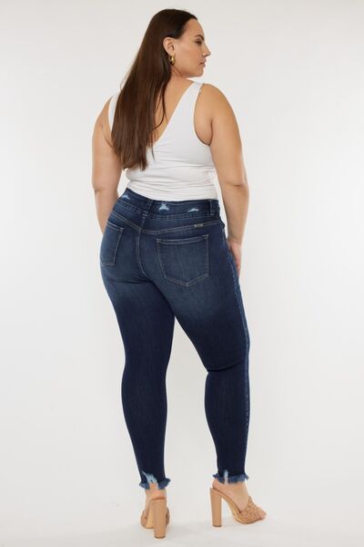 Kancan Full Size Cat's Whiskers Raw Hem High Waist Jeans *