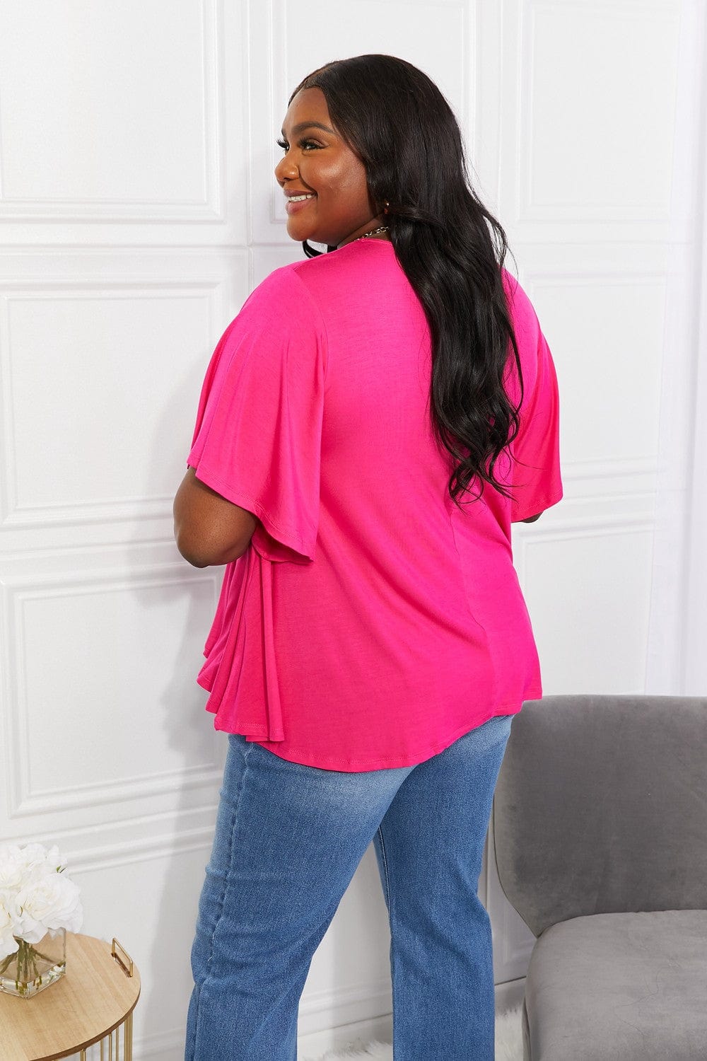 Yelete Full Size More Than Words Flutter Short Sleeve Top *