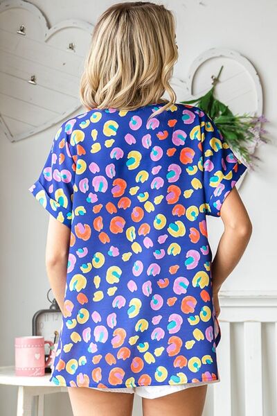 First Love Printed V-Neck Short Sleeve Blouse *