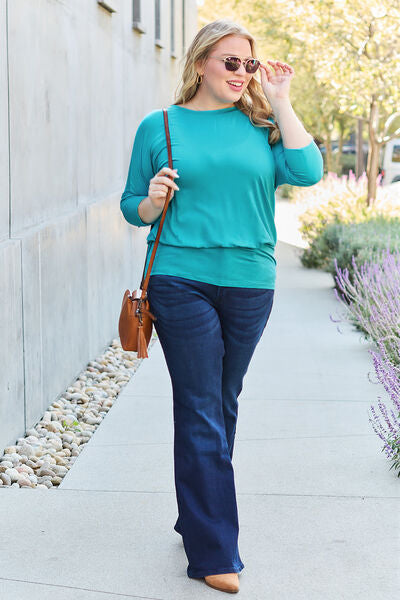 Basic Bae Full Size Round Neck Batwing Sleeve Blouse *