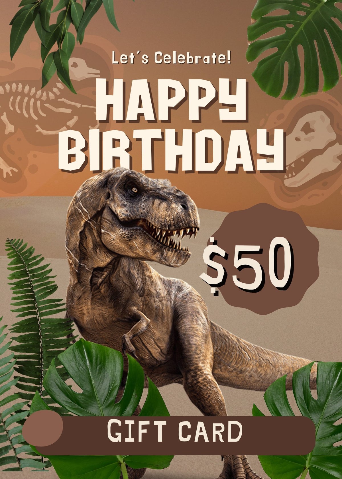 Dinosaur Birthday Gift Card  *