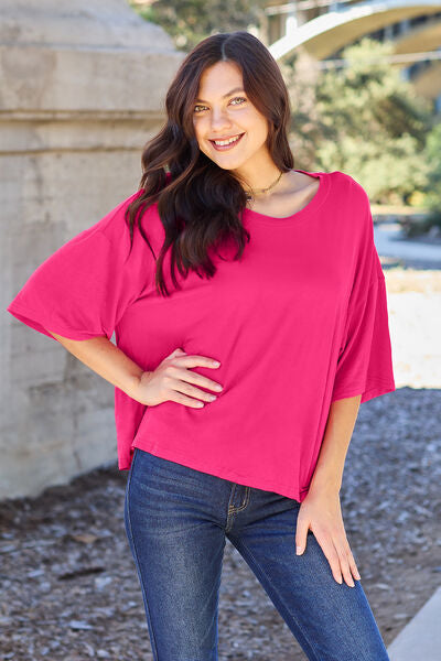 Basic Bae Full Size Round Neck Drop Shoulder T-Shirt *