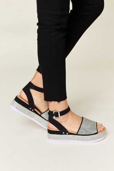 Forever Link Rhinestone Buckle Strappy Wedge Sandals *