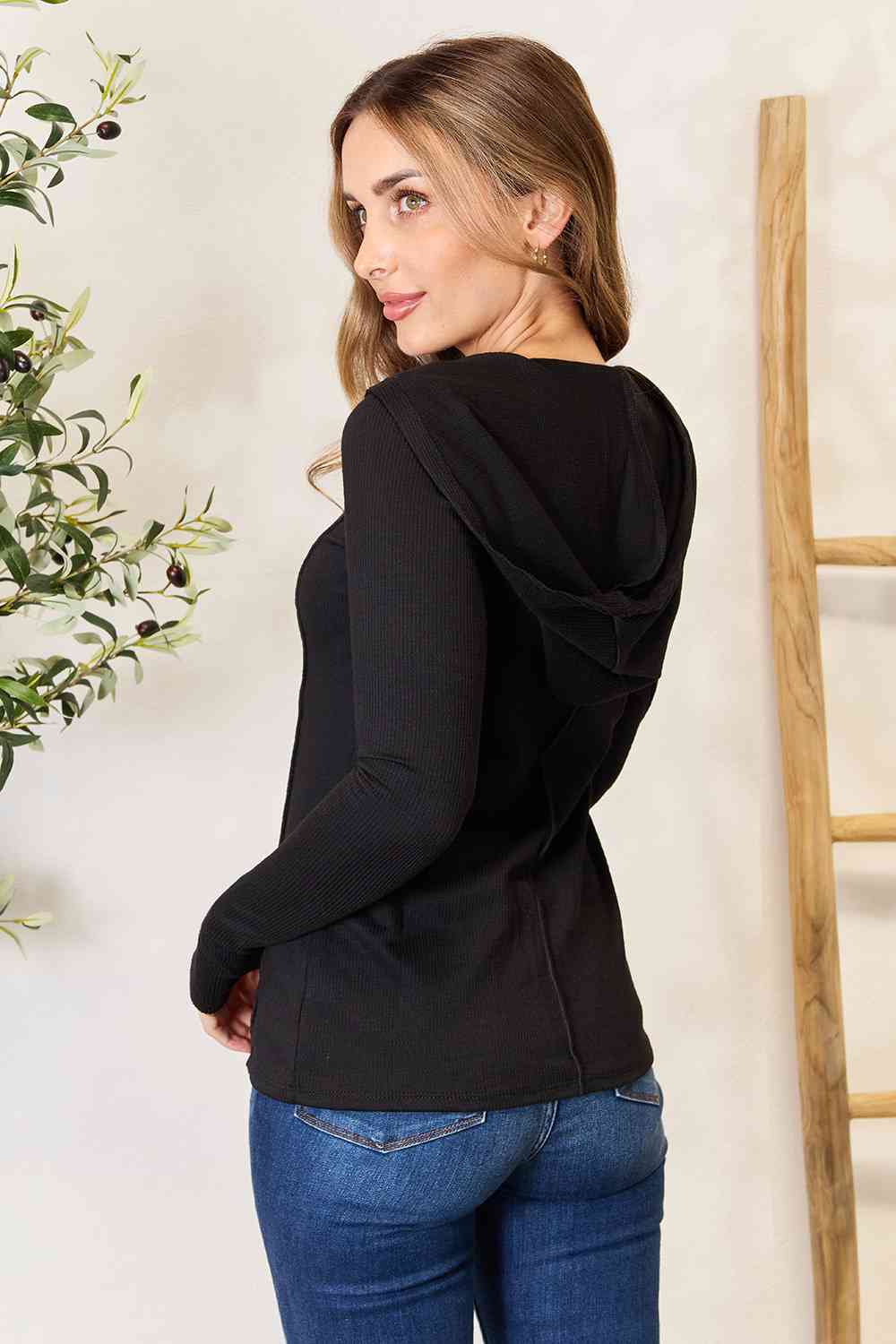 Culture Code Full Size Exposed Seam Long Sleeve Hoodie *