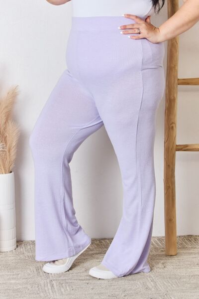 RISEN Full Size High Waist Ultra Soft Knit Flare Pants *
