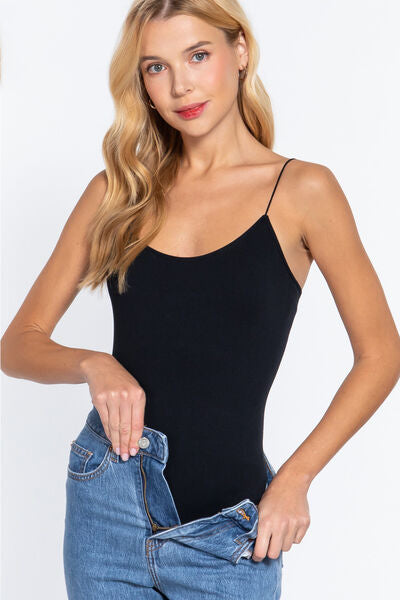 ACTIVE BASIC Ribbed Round Neck Seamless Cami Bodysuit *