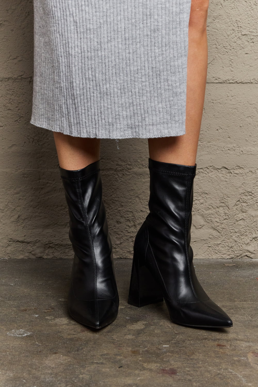 Weeboo Stacy Block Heel Sock Black Boots *