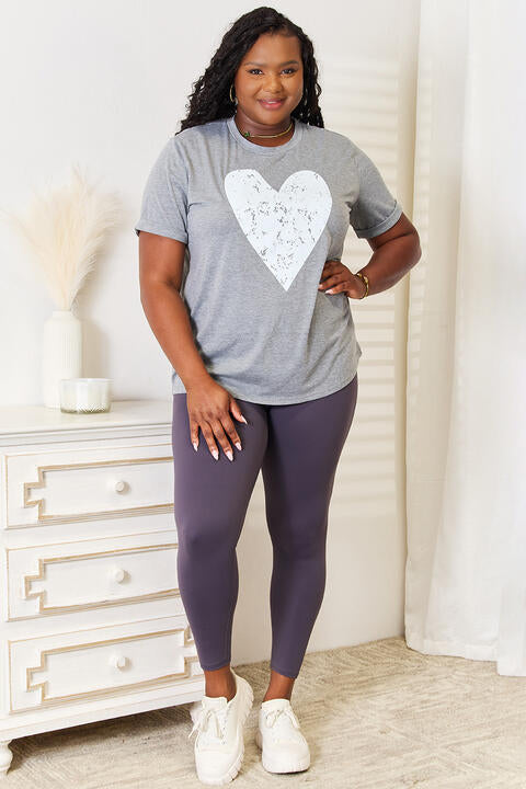 Simply Love Heart Graphic Cuffed Short Sleeve T-Shirt *