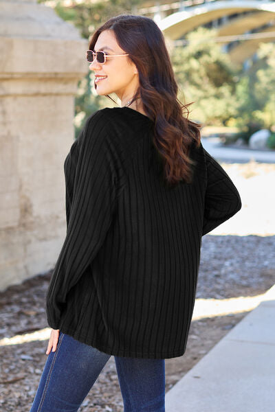 Basic Bae Full Size Ribbed Round Neck Long Sleeve Knit Top *