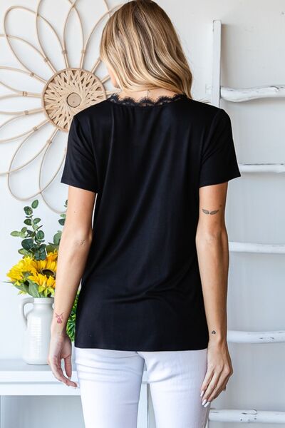 Heimish Lace Detail V-Neck Short Sleeve T-Shirt *