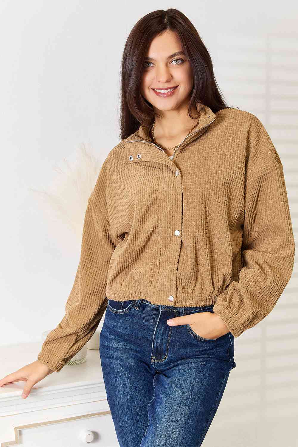 Double Take Long Sleeve Dropped Shoulder Jacket *