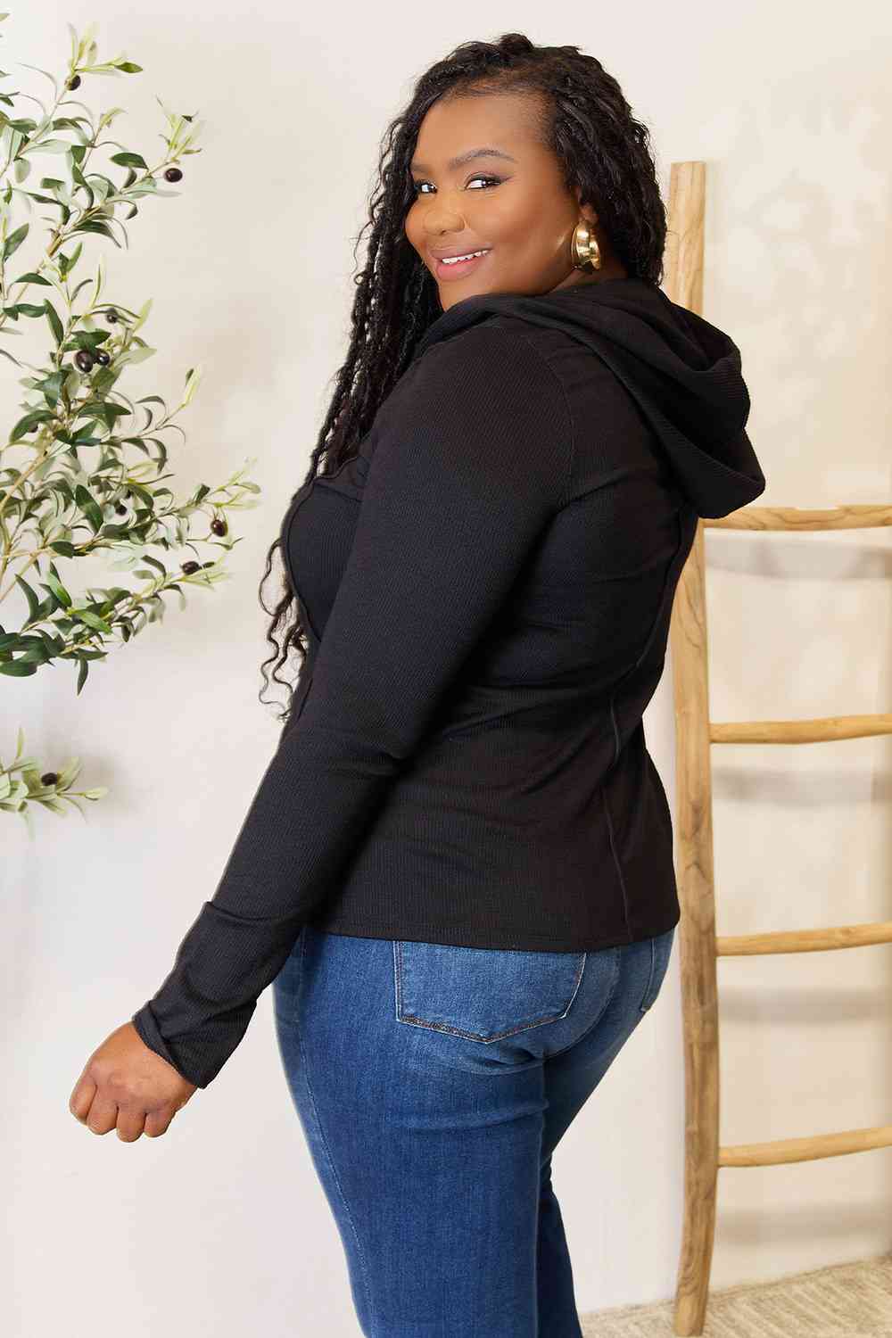 Culture Code Full Size Exposed Seam Long Sleeve Hoodie *