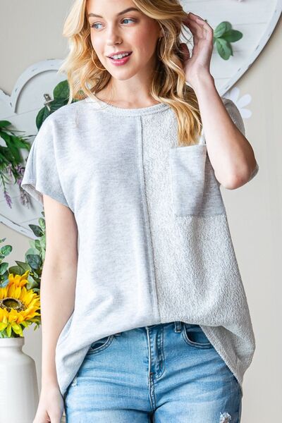Heimish Full Size Pocketed Round Neck Short Sleeve T-Shirt *
