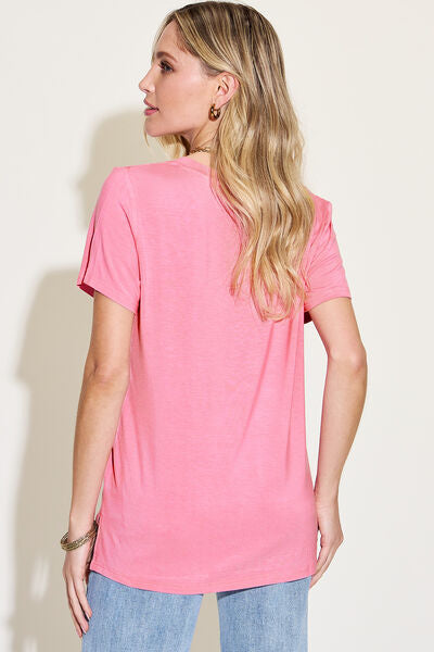 Basic Bae Full Size V-Neck High-Low T-Shirt *
