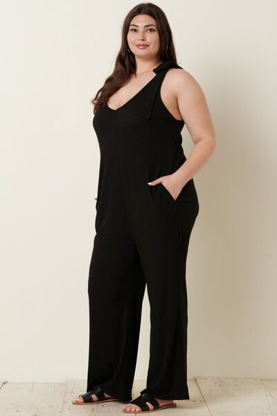 Mittoshop Rib Knit V-Neck Cross Back Jumpsuit *