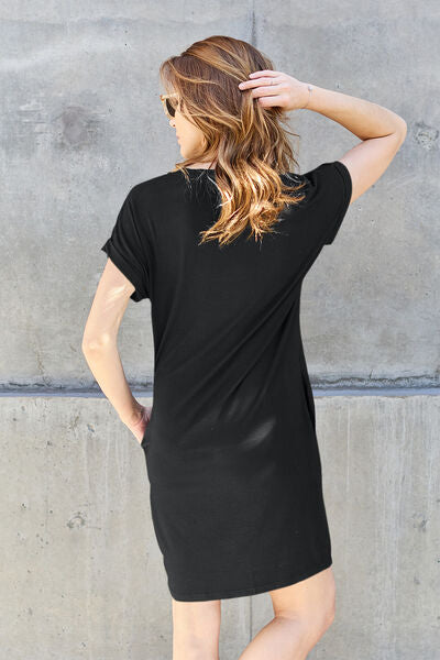 Basic Bae Full Size Round Neck Short Sleeve Dress with Pockets *
