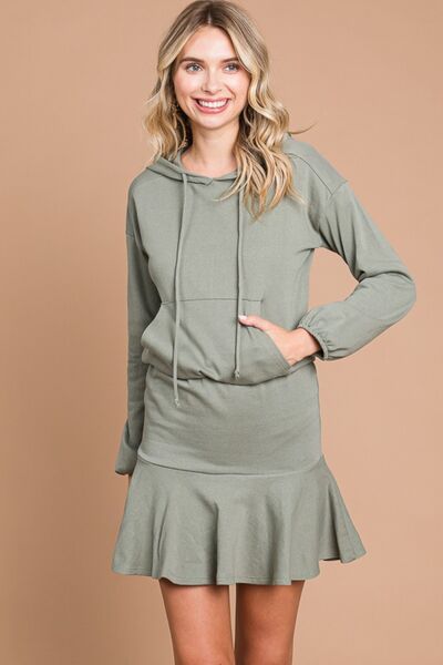 Culture Code Full Size Drawstring Dropped Shoulder Hooded Mini Dress *