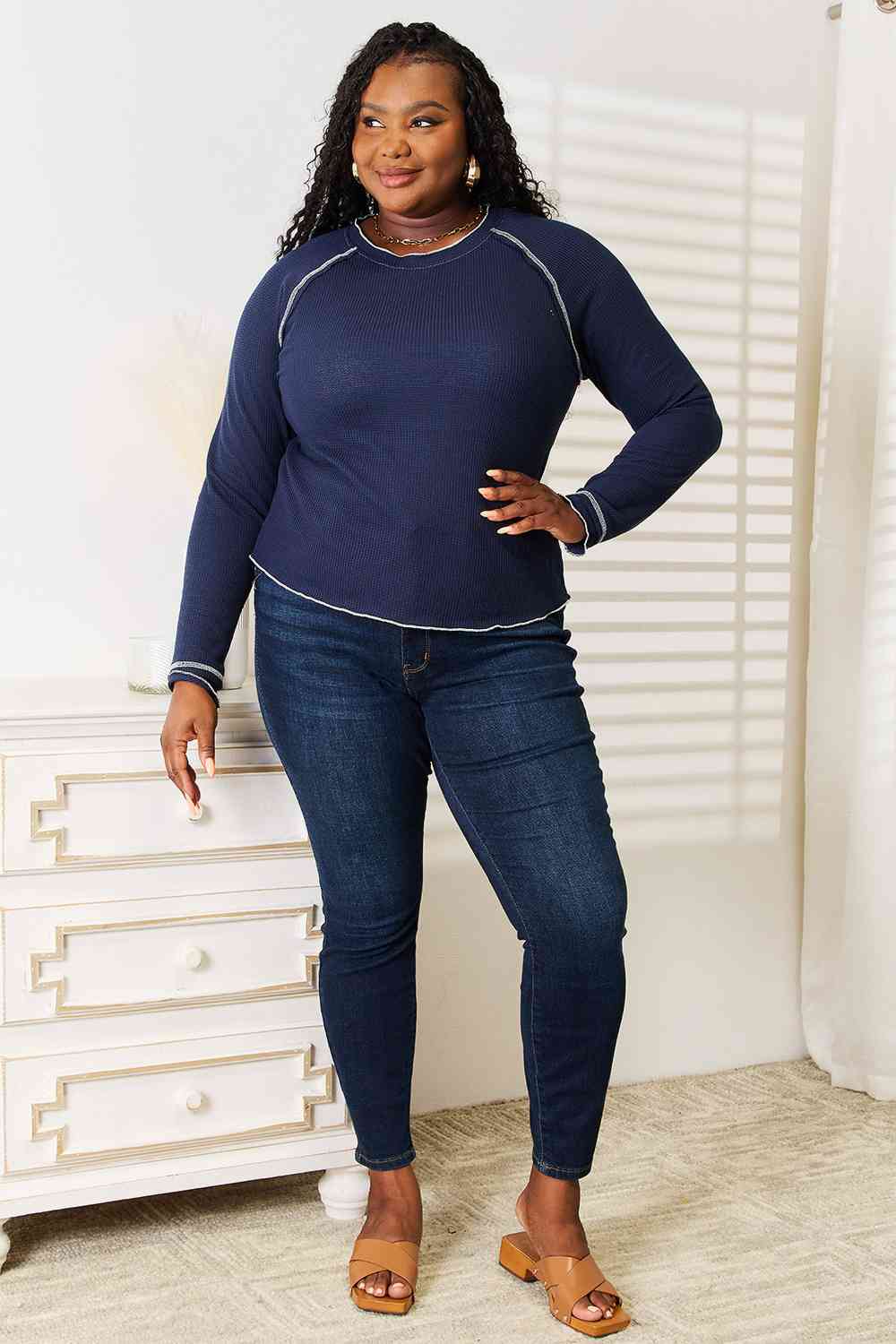 Basic Bae Long Raglan Sleeve Round Neck Top *