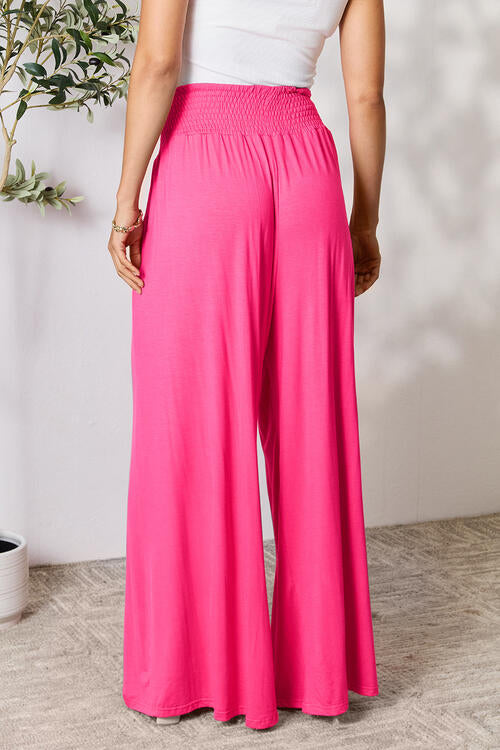 Double Take Full Size Smocked Wide Waistband Wide Leg Pants *